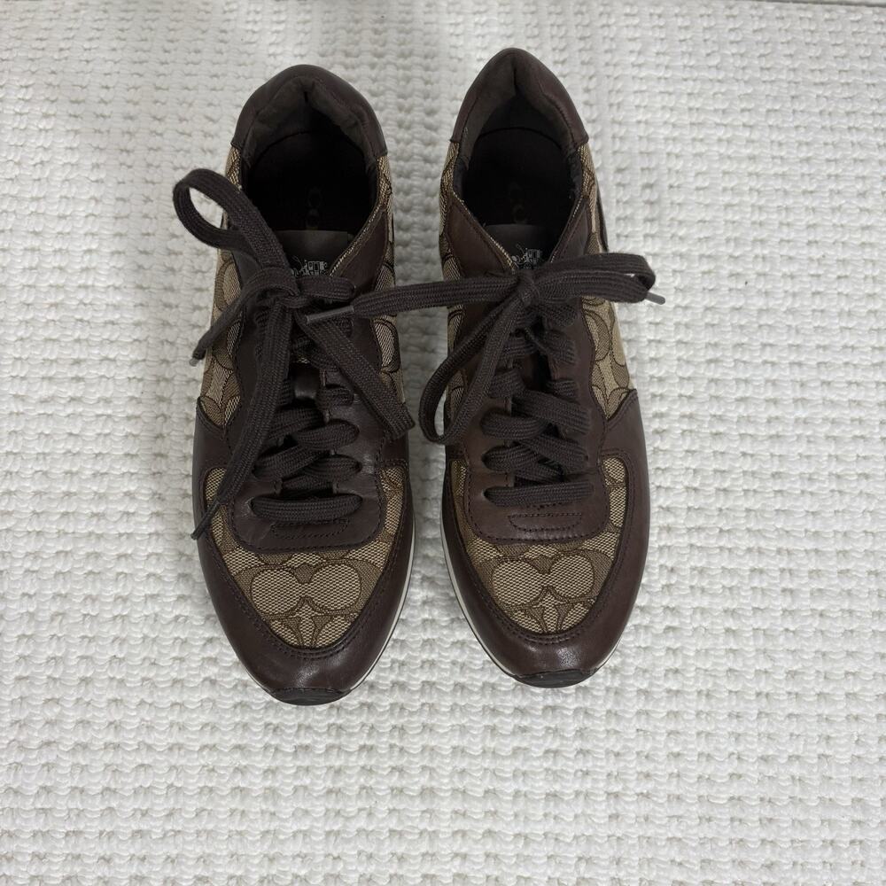 COACH Farah Women's Retro Sneakers Brown & Khaki 6B Signature C Leather Jacquard - Picture 6 of 16